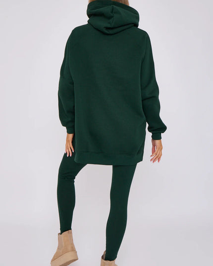 Oversized Split Sides Hoodie & Legging Co-Ord Bottle Green
