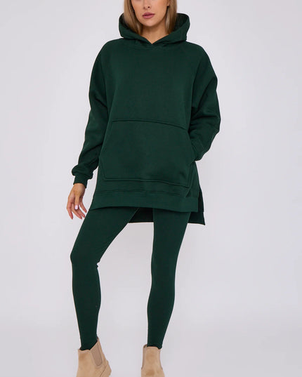 Oversized Split Sides Hoodie & Legging Co-Ord Bottle Green