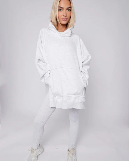Oversized Split Sides Hoodie & Legging Co-Ord Ash Grey