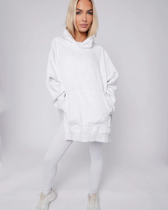 Oversized Split Sides Hoodie & Legging Co-Ord Ash Grey