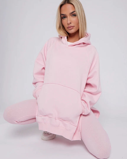 Oversized Split Sides Hoodie & Legging Co-Ord Pink
