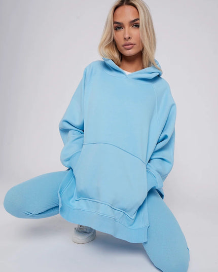 Oversized Split Sides Hoodie & Legging Co-Ord Blue