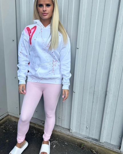 Pink & Red Heart Spray Painted Hoodie & Leggings Kids