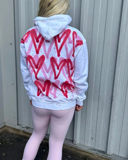 Pink & Red Heart Spray Painted Hoodie & Leggings Kids