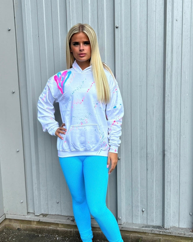Neon Pink & Blue Heart Spray Painted Hoodie & Leggings Kids