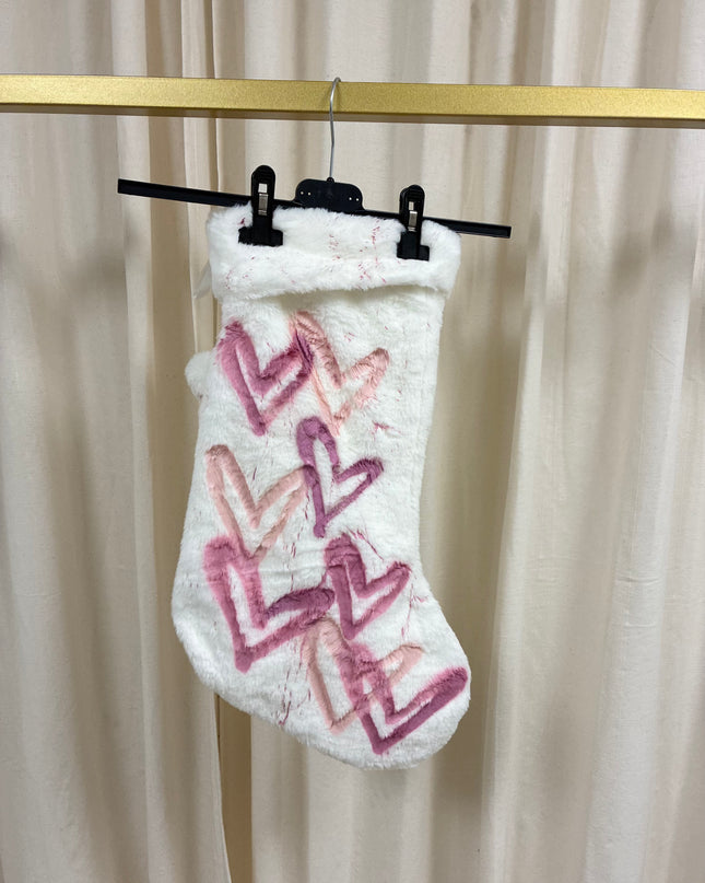 Pink Heart Spray Painted Stocking