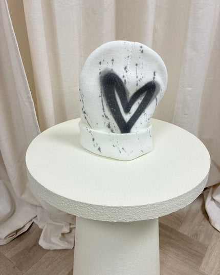 Grey Heart Spray Painted White Hat