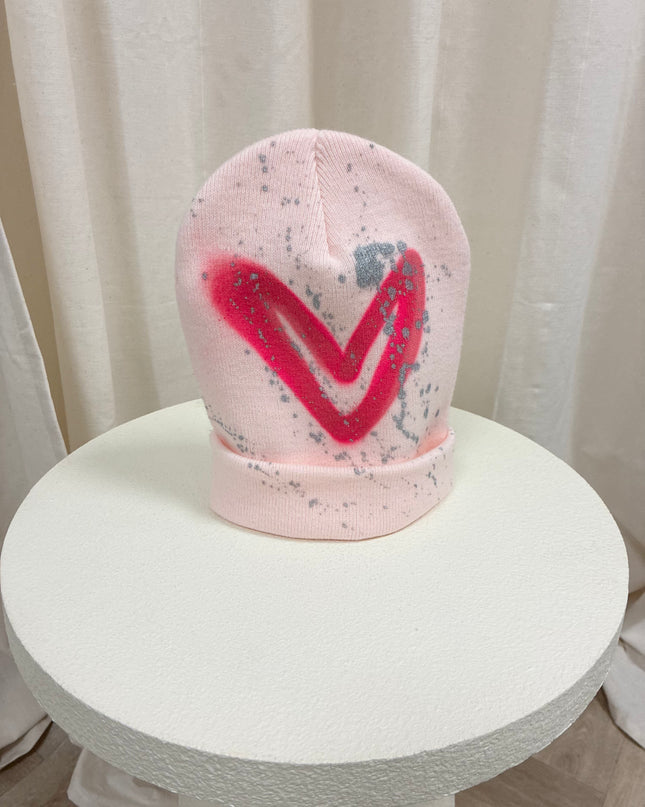 Hot Pink Heart Spray Painted Pink Hat