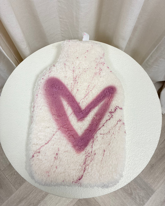 Pink Heart Spray Painted Hot Water Bottle