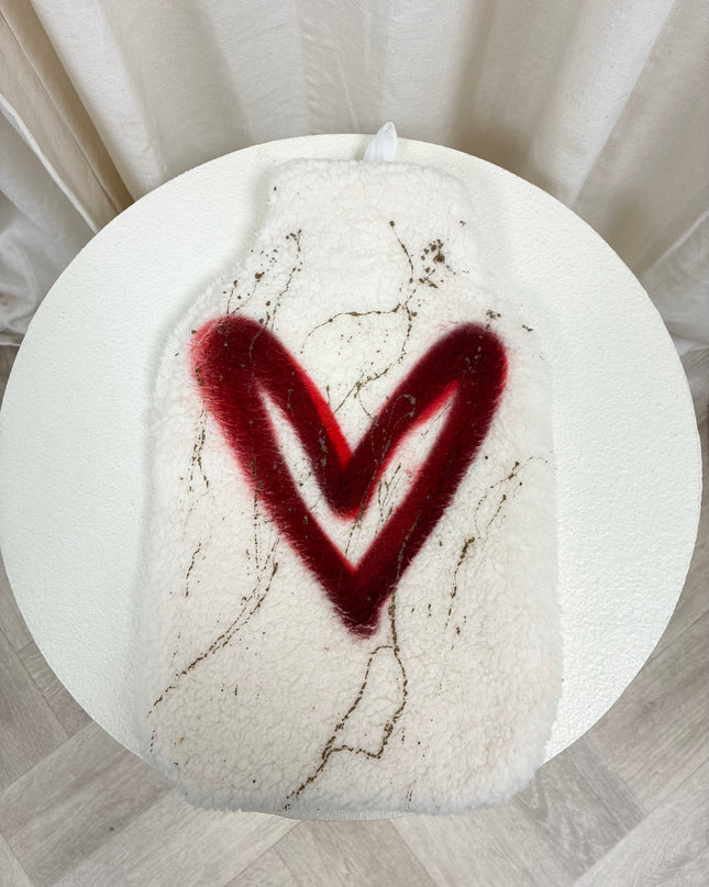 Red Heart Spray Painted Hot Water Bottle