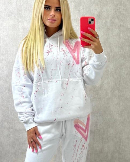 Pink Hearts Spray Painted Hooded Tracksuit Adult