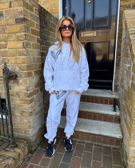 Grey Hearts Spray Painted Hooded Tracksuit Adult