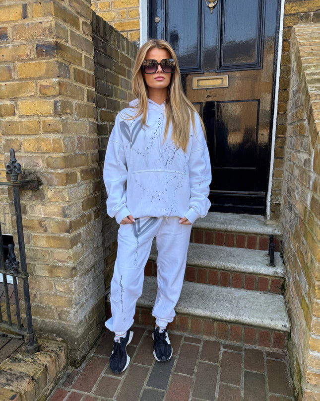 Grey Hearts Spray Painted Hooded Tracksuit Adult