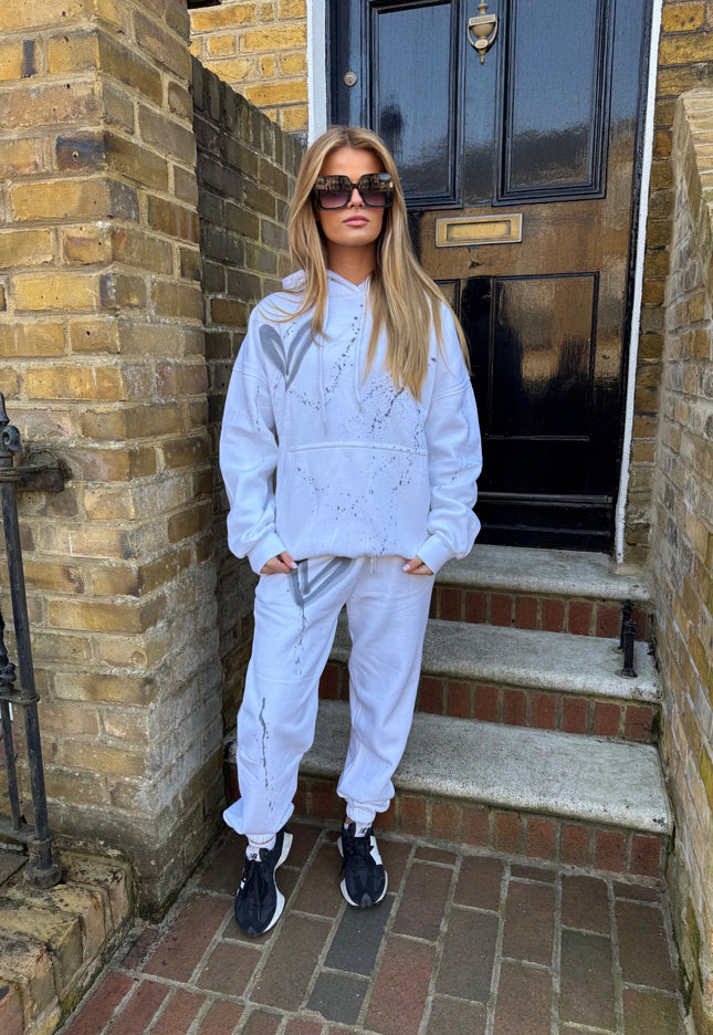 Grey Hearts Spray Painted Hooded Tracksuit Adult