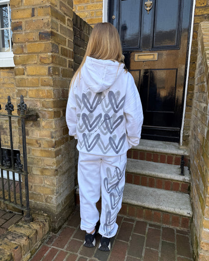 Grey Hearts Spray Painted Hooded Tracksuit Adult