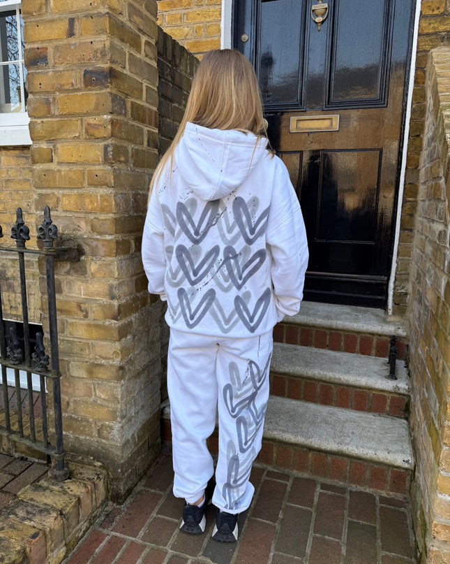 Grey Hearts Spray Painted Hooded Tracksuit Adult