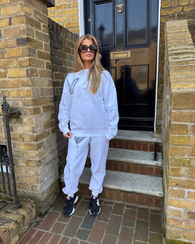 Grey Hearts Spray Painted Sweatshirt Tracksuit Adult