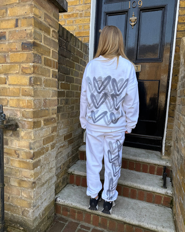 Grey Hearts Spray Painted Sweatshirt Tracksuit Adult
