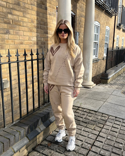 Brown Hearts Spray Painted Sweatshirt Tracksuit Adult