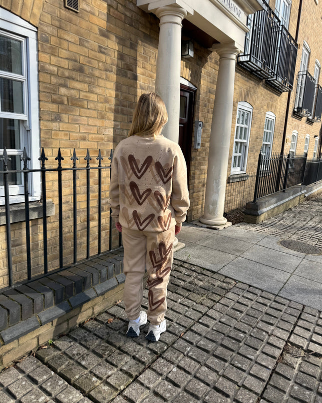 Brown Hearts Spray Painted Sweatshirt Tracksuit Kids