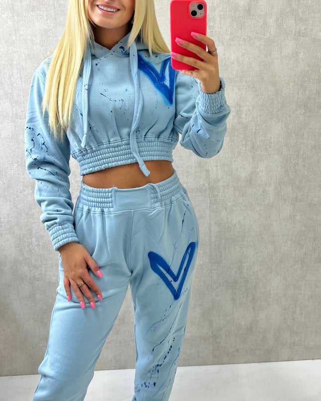 Blue Hearts Spray Painted Cropped Tracksuit Kids