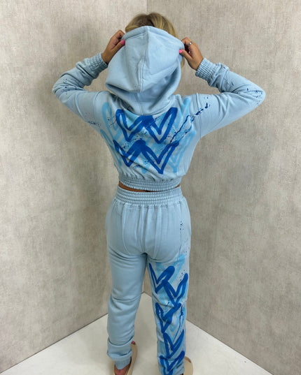 Blue Hearts Spray Painted Cropped Tracksuit Kids