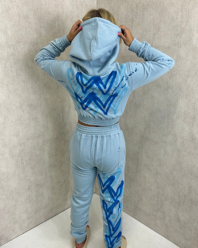 Blue Hearts Spray Painted Cropped Tracksuit Kids
