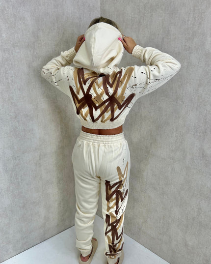 Brown Hearts Spray Painted Cropped Tracksuit Kids