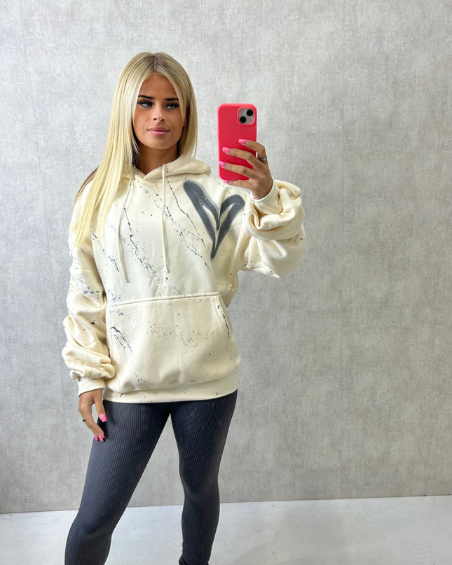 Charcoal Hearts Cream Ruched Hoodie Legging Set Adults