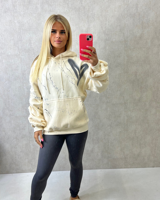 Charcoal Hearts Cream Ruched Hoodie Legging Set Adults