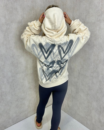 Charcoal Hearts Cream Ruched Hoodie Legging Set Adults