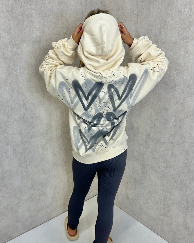 Charcoal Hearts Cream Ruched Hoodie Legging Set Adults
