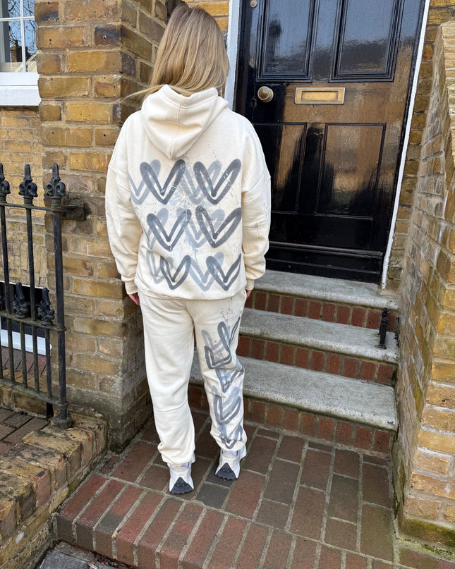 Grey Hearts Spray Painted Hooded Tracksuit Adult