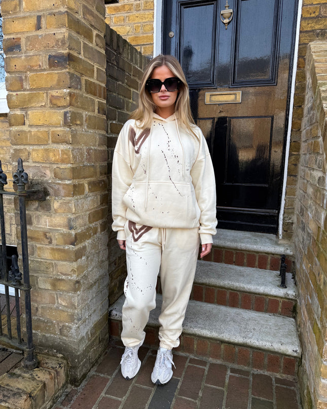 Brown Hearts Spray Painted Hooded Tracksuit Adult