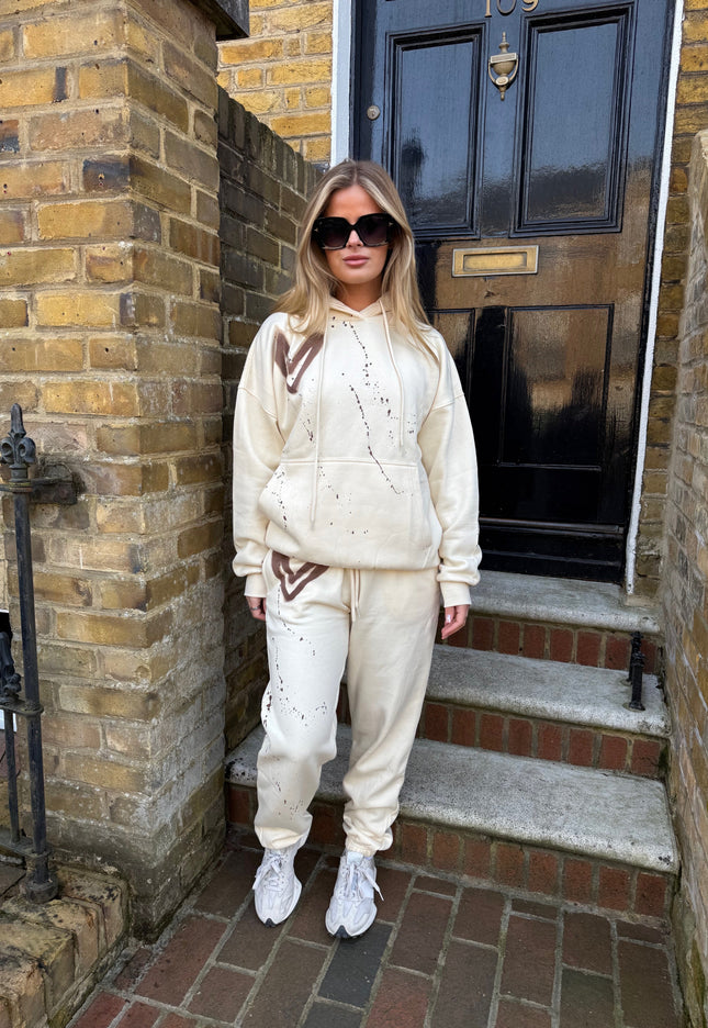 Brown Hearts Spray Painted Hooded Tracksuit Adult