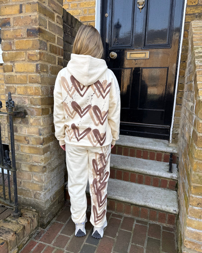 Brown Hearts Spray Painted Hooded Tracksuit Adult