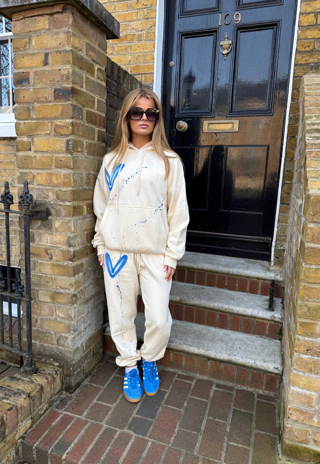 Blue Hearts Spray Painted Hooded Tracksuit Adult