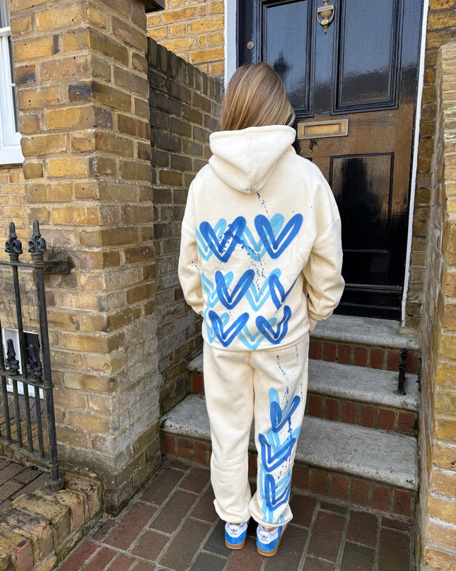 Blue Hearts Spray Painted Hooded Tracksuit Adult