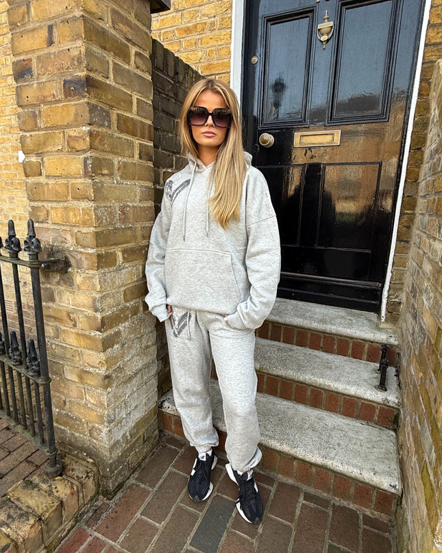 Grey Hearts Spray Painted Hooded Tracksuit Adult