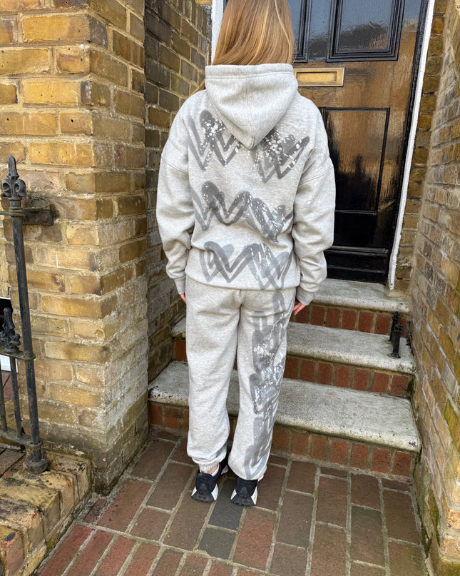 Grey Hearts Spray Painted Hooded Tracksuit Adult