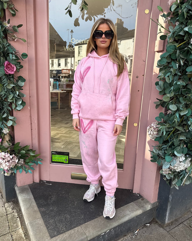 Pink Hearts Spray Painted Hooded Tracksuit Adult