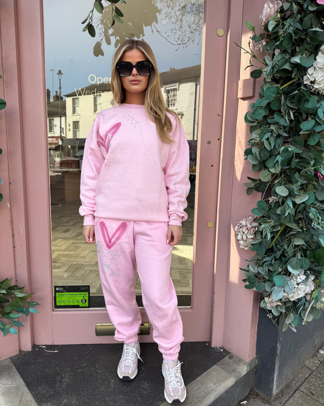 Pink Hearts Spray Painted Sweatshirt Tracksuit Adult