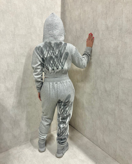 Grey Hearts Spray Painted Cropped Tracksuit Kids