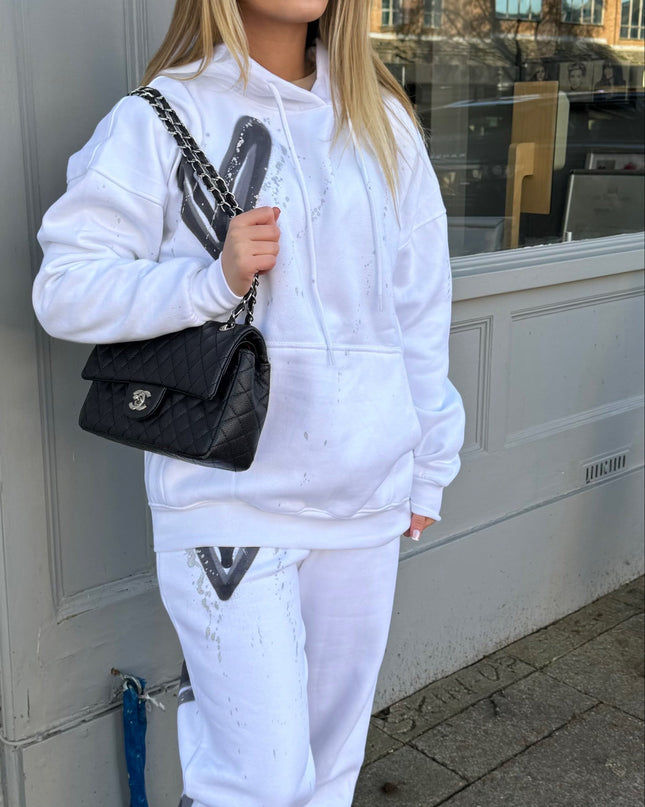 Black/Grey Hearts Spray Painted Hooded Tracksuit Adult
