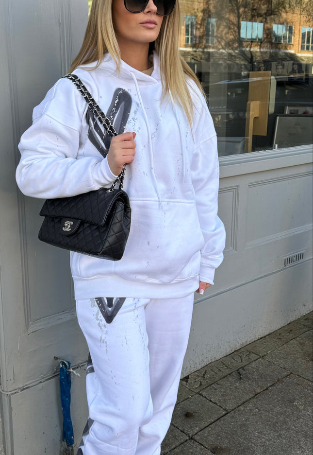 Black/Grey Hearts Spray Painted Hooded Tracksuit Adult