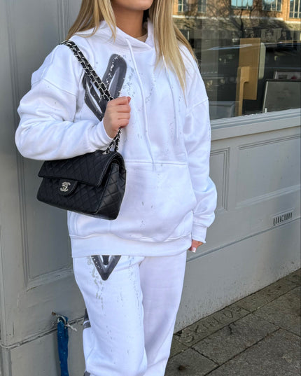 Black/Grey Hearts Spray Painted Hooded Tracksuit Kids
