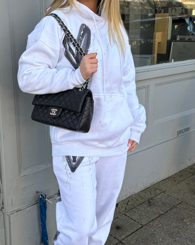 Black/Grey Hearts Spray Painted Hooded Tracksuit Adult