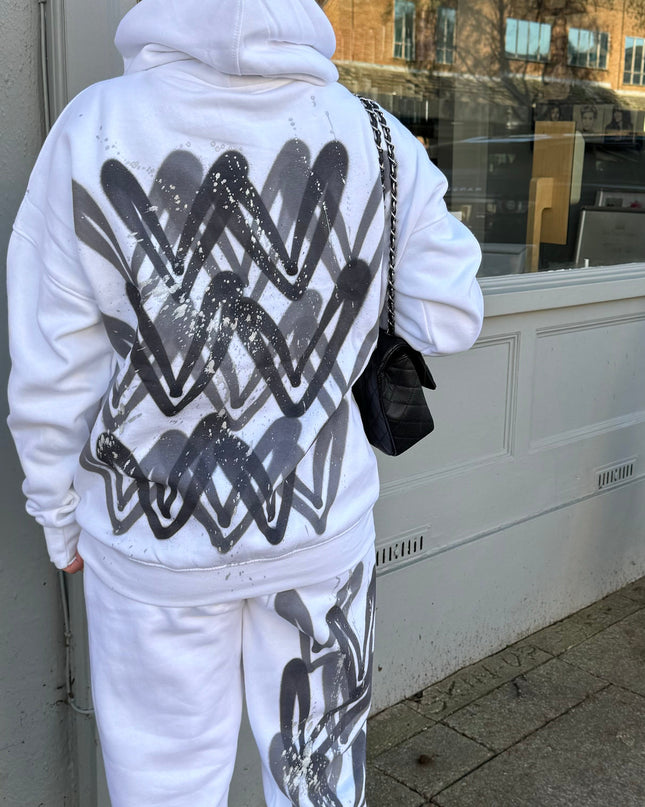 Black/Grey Hearts Spray Painted Hooded Tracksuit Kids