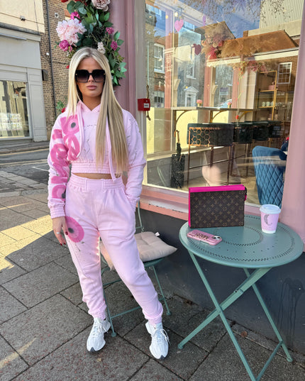 Pink Heart/Evil Eye Spray Painted Cropped Tracksuit Adult
