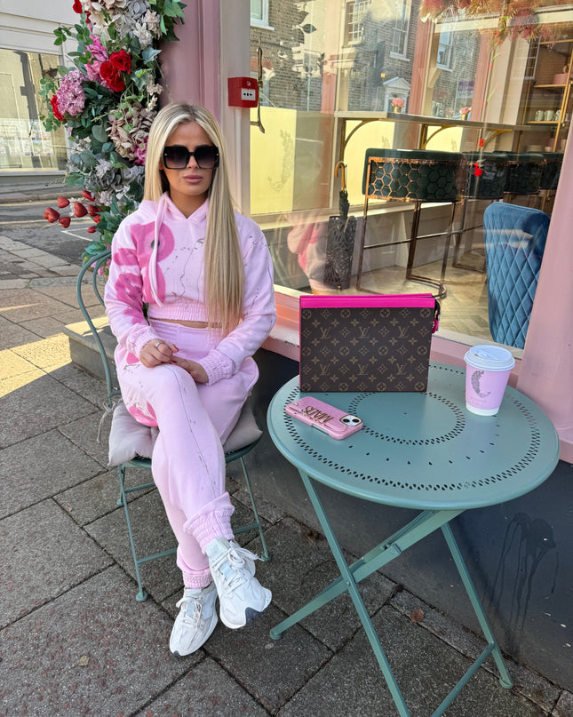 Pink Heart/Evil Eye Spray Painted Cropped Tracksuit Kids